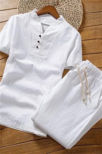 חולצת טריקו של שרוול קצר של כותנה לגברים+חולצת מכנסיים באורך קרסול חולצה מוצקה+מכנסיים חליפות בית