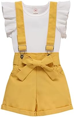 XBGQASU פעוטות בנות ראפלס שרוול זבוב שרוול מוצק חולצה חולצה חולצה סרבלים מכנסיים קצרים פריטי מתנה לתינוק