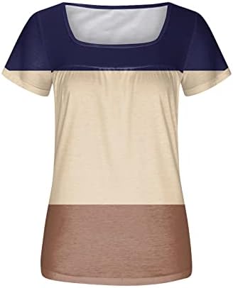 חולצות צוואר מרובע נשים חולצות טוניקה קפלים קפלים חולצות שיפוע שרוול קצר חולצת טיול פרחונית מודפסת חולצת טי פנאי