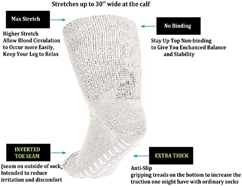 מ.מ. עלים גרביים רחבות במיוחד לרגליים נפוחות - 6 זוגות גרבי בריאטריה רחבים במיוחד, גרב יצוק ללא החלקה, גרבי בצקת סוכרתית, גרבי בית חולים,