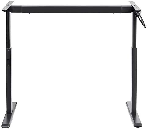 מונופריס גובה מתכוונן לשבת לעמוד משכים שולחן שולחן מסגרת-שחור עם כננת ידנית, תואם עם שולחנות עבודה מ 39 סנטימטרים עד 63 סנטימטרים רחב