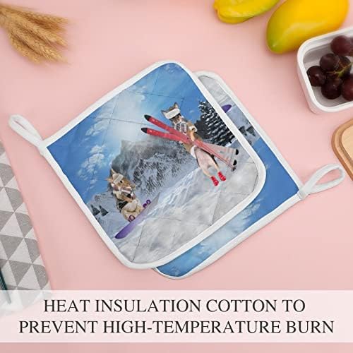 מחזיקי סיר סקי צ'יוואווה חמודים וחומרי סקי ארנב רפידות חמות עמידות בפני חום למטבח בישול סט דו-חלקים