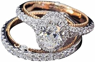רגיל טבעות לנשים 925 כסף מצופה עלה זהב יהלומי סט טבעת עם אווז ביצה בצורת הצעת אירוסין טבעת