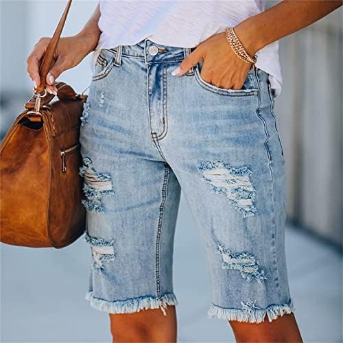 Jeke-DG נשים ג'ינס מכנסי מכנסי מכנסי ג'ינס מותניים גבוהים קרוע חור במצוקה ג'ינס קצר אורך ברך ג'ינס ג'ינס קצר