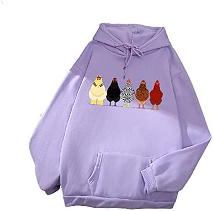 אקליאן חמוד ארוך שרוול נשים נים חולצות חולצות מצחיק תרנגולות גרפי בסוודרים עם כיסים רופף לנערות