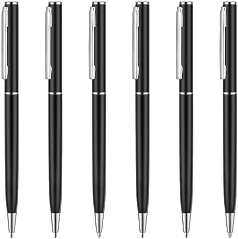 Unibene 6 חבילה רסיס לחיצה על עטים כדוריים - נקודה בינונית של דיו שחור, פלדה אל חלד מתכת נשלפת מתנה נחמדה לסטודנטים למשרד עסקים מורים