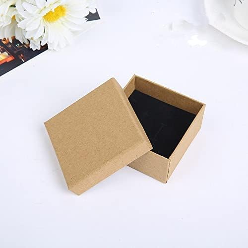 24 יחידות קופסא תכשיטי נייר קראפט קופסא קרטון מתנת ריבוע שחור למחזיק תצוגת מתנת תכשיטי עגיל טבעת עם ספונג