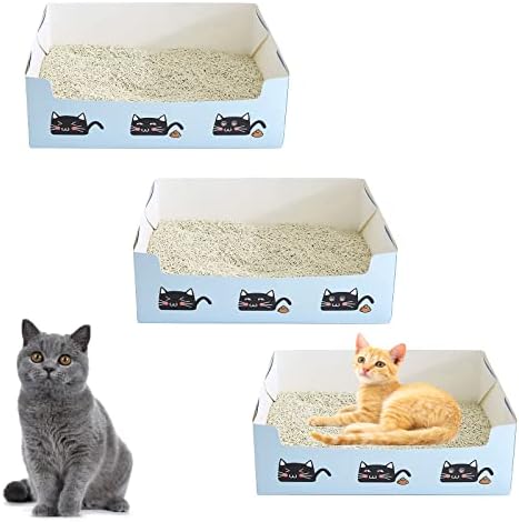 ארגז חול חד פעמי לחתולים חיצוניים מקורה, 3 יחידות ארגזי חול לחתולים נסיעות נייר מתקפלים סילוק קל, מגש חול לחיות מחמד קרטון נייד קל משקל