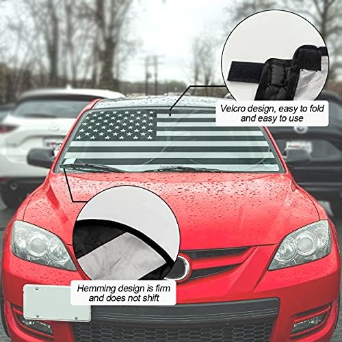 גוון שמש קדמי של השמשה הקדמית, מגן הגה הדגל האמריקני מגן שמש לרכב, קרני UV והגנה על פרטיות, מתקפל, שמור על קירור במכונית, מתאים לרוב הרכבים