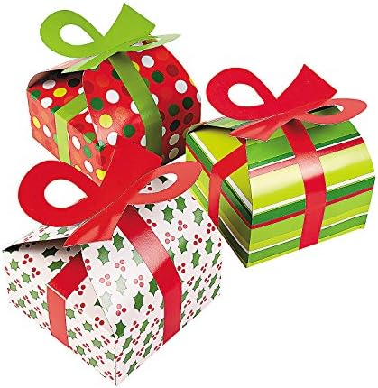 קופסאות מתנה לחג המולד תלת מימד עם Bow - Faver Party & Goody תיקים ונייר שקיות קופסאות וקופסאות; 12 חבילה