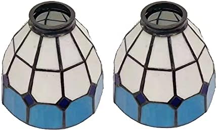 Huimeiju Tiffany Glass Aipshade 2PCs הגדר מנורת מאוורר זכוכית כחולה, מנורת קיר, נברשת החלפה מלפחית 6 אינץ 'ויטראז' זכוכית יחידה.