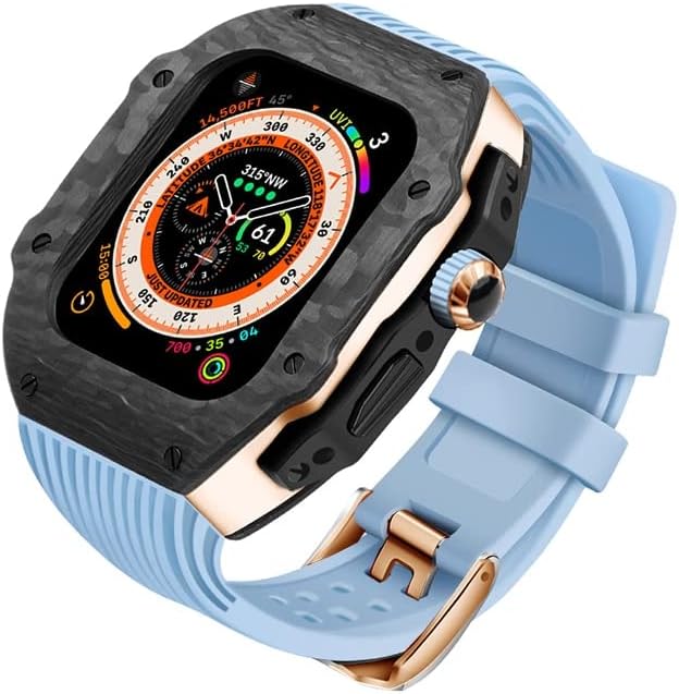 מארז סיבי פחמן של SKXMOD עבור Apple Watch Ultra 49 ממ Fluororubber Band Bazel Bazel עבור IWatch Ultra 8 7 6 SE 45 ממ 44 ממ ערכת שינוי