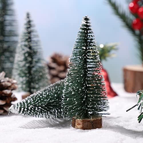 SewACC עצי חג המולד מיני מלאכותיים 12 יחידות 10 סמ שלג מכוסה עצי חג מולד עצי אורן קטנים ריאליסטיים עם בסיסי עץ מזויפים עצי ארז לעיצוב