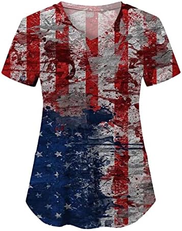 4 יולי חולצת טי לנשים אמריקאי דגל קיץ קצר שרוול צווארון חולצות עם 2 כיסים חולצות חג מזדמן בגדי עבודה
