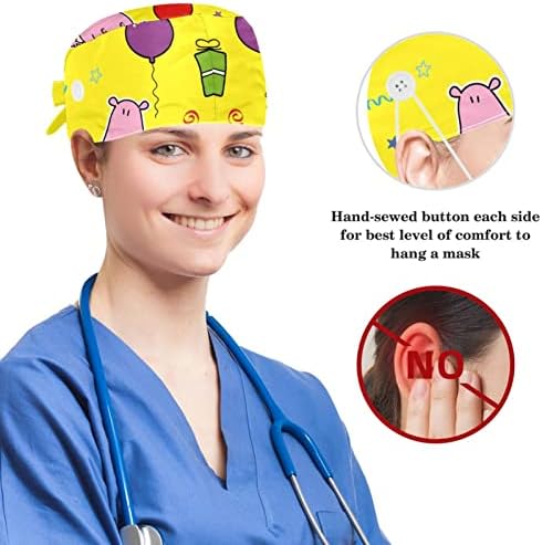 כובעים רפואיים של Muooum כובע עבודה מתכוונן עם כפתורים ותבנית המבורגר מקושקשת