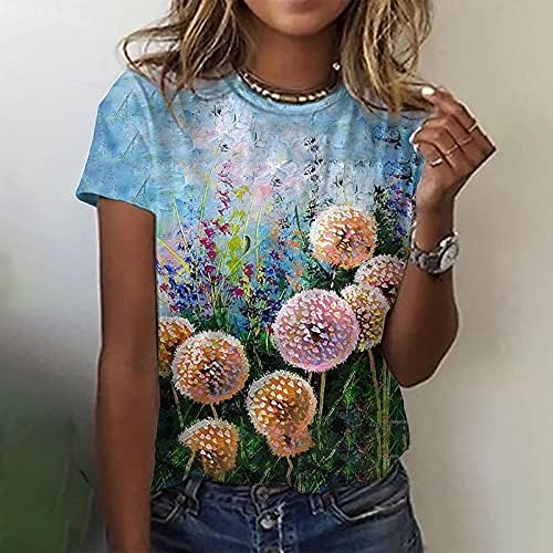 חולצות אביב נשים 2022 טיז גרפי פרחוני קיץ בתוספת גודל הדפסת צוואר שרוול קצר חולצת טריקו מזדמן חולצה רופפת