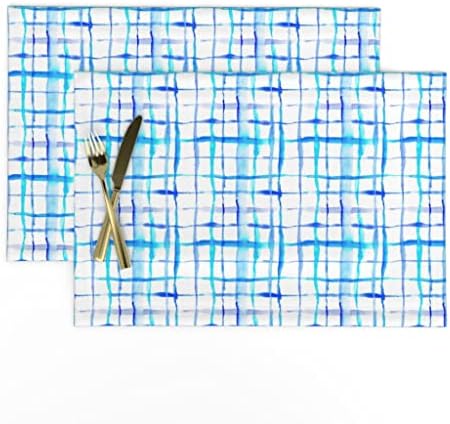 פשתן כותנה בד מפיות-צבעי מים מופשט עניבה לצבוע אינדיגו משובץ כחול משבצות רשת הסטודנטיאלי לבן ילד תינוק משתלת משובץ דיו הדפסת בד מפיות