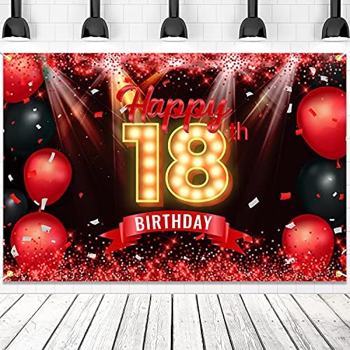 שמח 18 יום הולדת באנר רקע אדום ושחור 18 שנים רקע יום הולדת קישוטי עבור בנות בני צילום ספקי צד גליטר