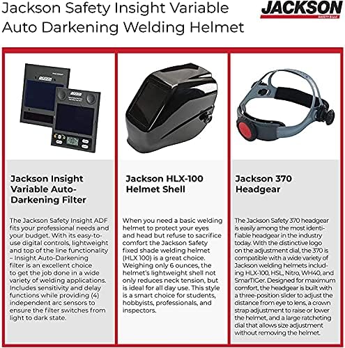 תובנה בטיחותית של ג'קסון קסדת ריתוך חשיכה אוטומטית - קסדת רתך מגן קל משקל קל עם מסנן כהה אוטומטי משתנה דיגיטלי ופגז HLX100 לגברים ונשים,