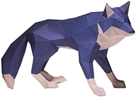 3D DIY פסל נייר בעבודת יד דגם נייר בעלי חיים דגם מלאכת נייר מראש וולף מראה נייר צעצוע של אוריגמי פאזל בית קישוט, מתאים למבוגרים ילדים
