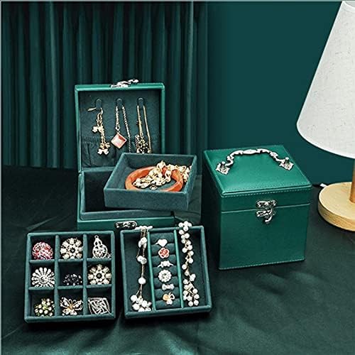 קופסת תכשיטים שלוש שכבות קיבולת קופסאות אחסון עור קופסת תכשיטים לטיולים עור עם ידיות קטיפה