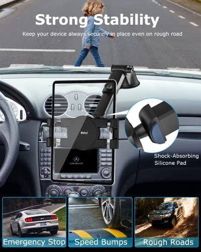 לוח מחוונים לרכב מחזיק טבליות משמשה קדמית, ווליי טלסקופית זרוע יניקה כוס טבליות הרכבה לחלון מקף מכונית, תואם ל- iPad Pro 12.9 אוויר מיני,