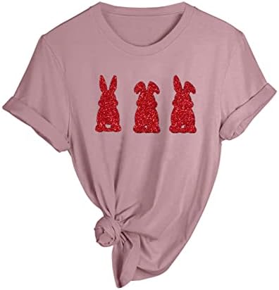 חמוד ארנב גרפי טי חולצות לנשים קצר שרוול צווארון מודפס חולצות נוער בנות חג חולצה יומי אביב