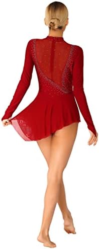 EasyForever דמות שרוול ארוך לנשים שמלת החלקה על קרח רשת ריינסטון רולר החלקה על תחפושת ריקוד לירית