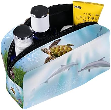 מתנות tbouobt לגברים לנשים שקיות איפור שקיות מטלה שקיות קוסמטיקה קטנות, צב מתחת למים דולפין אלמוג אוקיינוס