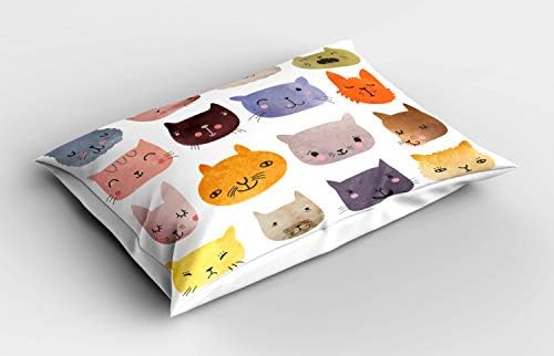כרית חתול אמבסון בושה, אפקט צבעי מים ראשי חתולים בהומור צבעוני כיף חיה של מיאו, ציפית דקורטיבית בגודל סטנדרטי, 26 x 20, רב צבעוני