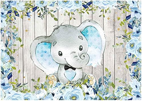 סנספון פרחוני פיל רקע כחול פיל תינוק מקלחת יום הולדת רקע משודרג ויניל מתוק בצבעי מים פרחים קטן פיל תינוק מקלחת קישוטי תפאורות ילד