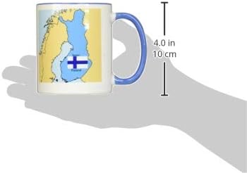 3 ספל רוז_37585_6 המפה והדגל של פינלנד עם פינלנד מודפסת באנגלית ובפינית.שני טון כחול ספל, 11 עוז, ססגוניות