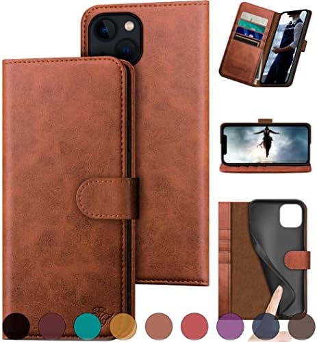 דאקסקי לאייפון 13 6.1 מקרה ארנק עור אמיתי חסימת 4 מחזיק כרטיס אשראי עור אמיתי להעיף ספר טלפון מקרה מגן כיסוי נשים גברים עבור אפל 13 מקרה