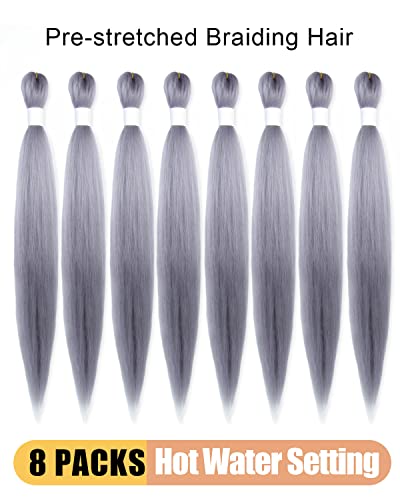 גריי קולעת שיער מראש נמתח 36 אינץ 8 חבילות ארוך ישר סרוגה שיער מקצועי קולעת שיער יקי מרקם סינטטי סיבי מים חמים הגדרת גם
