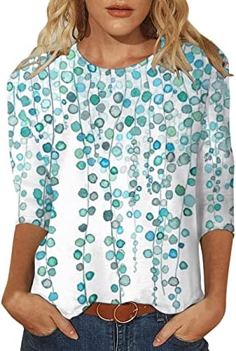 קיץ 3/4 חולצת שרוול חולצה פרחונית מודפסת ראשונה בסיסית לנשים שלוש שרוול שרוול צוואר צוואר צוואר טוניקה קלה טוניקה 2023
