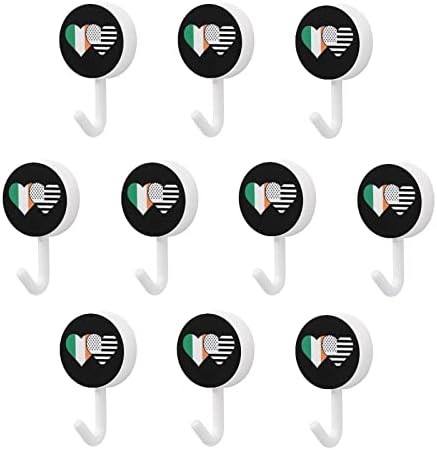 אירלנד ודגל אמריקאי שחור ווים עגול פלסטיק ווים דבק לשימוש חוזר ווים קיר לתלייה לחדר אמבטיה מטבח 10 חבילות