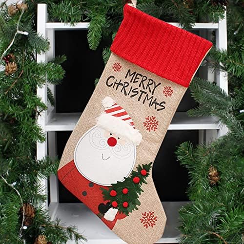 קישוטים גרביים ממתקים ירוקים וגרבי חג המולד של גבול אדום פשתן לחג המולד עיצוב בית קישוטי מרכז חג המולד