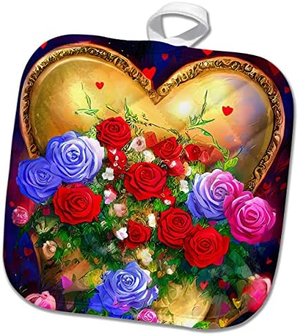 יום האהבה 3 אתרים. לב הזהב. פרחי ורדים צבעוניים. מתנה. - פוטולדרים