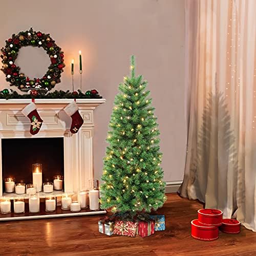עיפרון מואר 4.5 'עץ חג המולד מלאכותי בצפון אשוח עם 150 אורות, ירוק