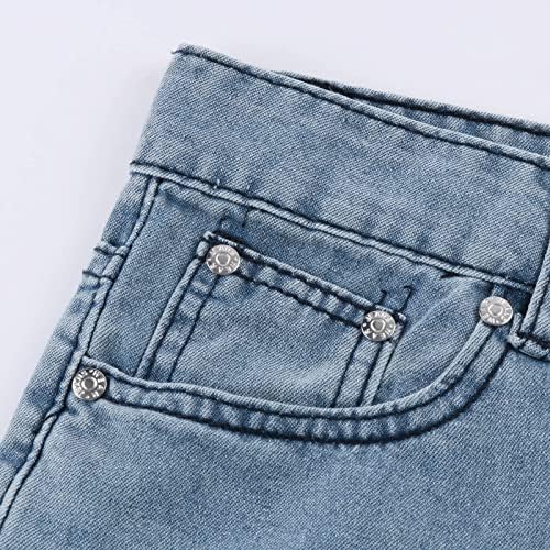 מכנסי ג'ינס קרועים לנשים, Uofoco, סגנון y2k בסגנון פעמון דקיקים נמתחים שחור וכחול שקיק תחרה מדפיס מכנסיים ארוכים