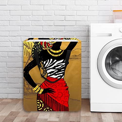 נשים שחורות אפריקאיות מדפיסות סל כביסה מתקפל, סלי כביסה עמידים למים 60 ליטר אחסון צעצועי כביסה לחדר שינה בחדר האמבטיה במעונות