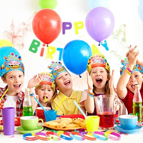 30 חבילות יום הולדת כתרים מסיבת כובעי צבעוני יום הולדת כובעי 32 יחידות שמח יום הולדת גומי צמידי צבעוני סיליקון למתוח צמידים לילדים משפחה