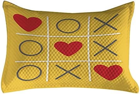 Ambesonne Love Lovelowsed Pillowcover, משחק טיק-טק אצבע עם Xoxo עיצוב שטוח תן לי לנשק אותך איור רומנטי מצחיק, כיסוי כרית מבטא קינג בגודל