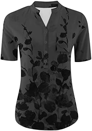 צמרות פרחוניות לנשים כפתור up v צוואר חולצות T קיץ 2023 חולצות טרנדיות טרנדיות שרוול קצר חולצות לבושות מזדמנים
