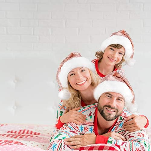2 חתיכות סנטה כובע, יוניסקס קטיפה בד חג המולד כובע סנטה קלאוס כובע חג המולד כובע עם נוחות רירית ועלה זהב פאייטים למבוגרים חדש שנה חג המולד