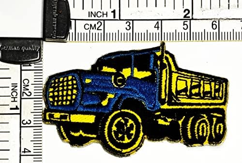 קלנפלוס לגרור משאית אשפה קריקטורה ילדים ברזל על תיקוני צהוב & מגבר; כחול משאית אופנה סגנון רקום מוטיב אפליקצית קישוט סמל תלבושות אמנויות