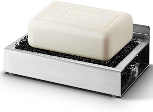 Summark 304 מחזיק סבון נירוסטה עם רפידות חיסכון, מגש צלחת סבון כפולה כפולה למטרות, מטבח, מטבח, כיור