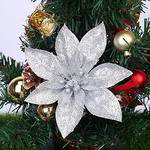 10 יחידים נוצצים פרחים מדומים קישוטי עץ חג המולד קישוטים למסיבות חג המולד לחג המולד לילך פרחים מלאכותיים