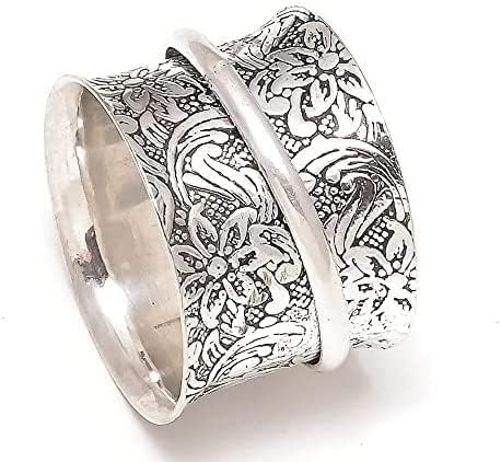925 סטרלינג כסף ספינר פרחי טבעת לנשים לקשקש חרדה הקלה טבעת להקת מדיטציה טבעת