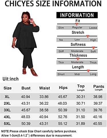 תלבושות של 2 תלבושות נשים של נשים בתוספת גודל גודל מזדמן 3/4 שרוול עליון מכנסיים מכנסיים קביעות אימוניות עם כיסים 2023